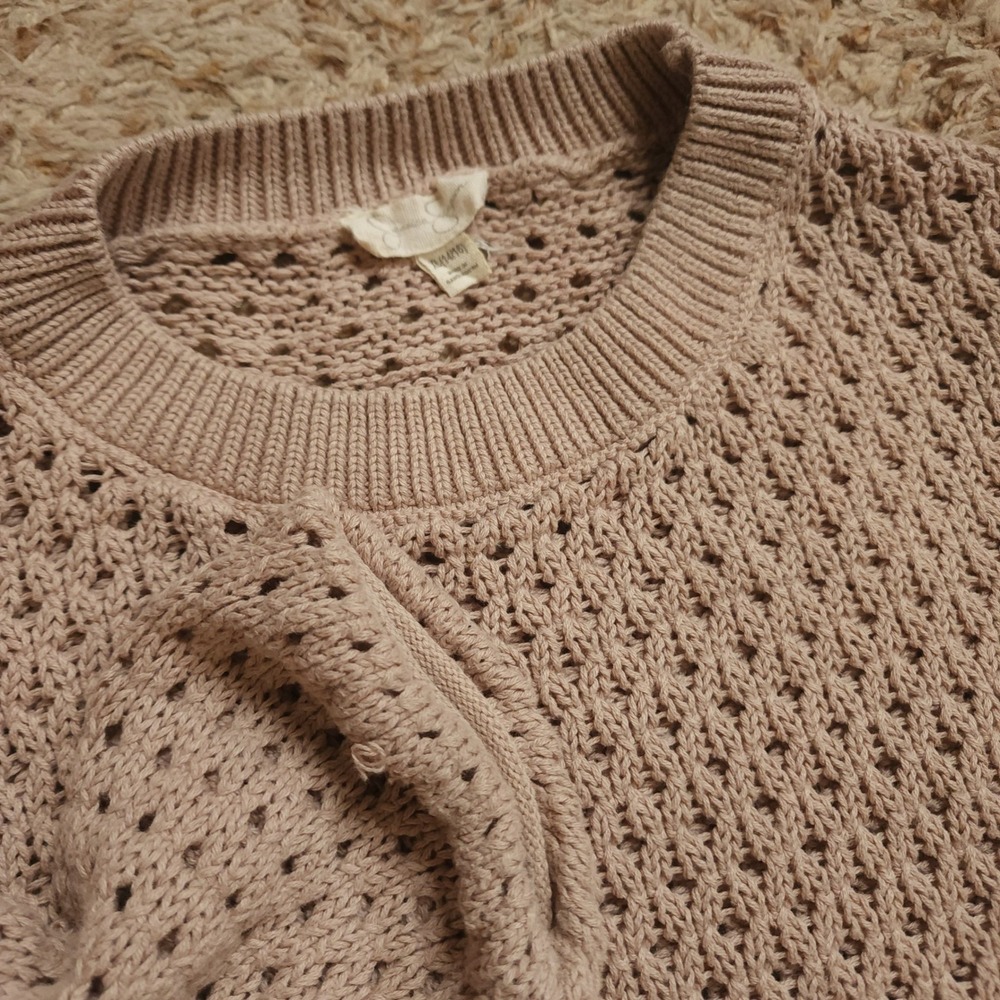 Jessica Simpson Sweater Girls XL 14/16 Mauve Pink Open Knit Pointelle Crew Neck